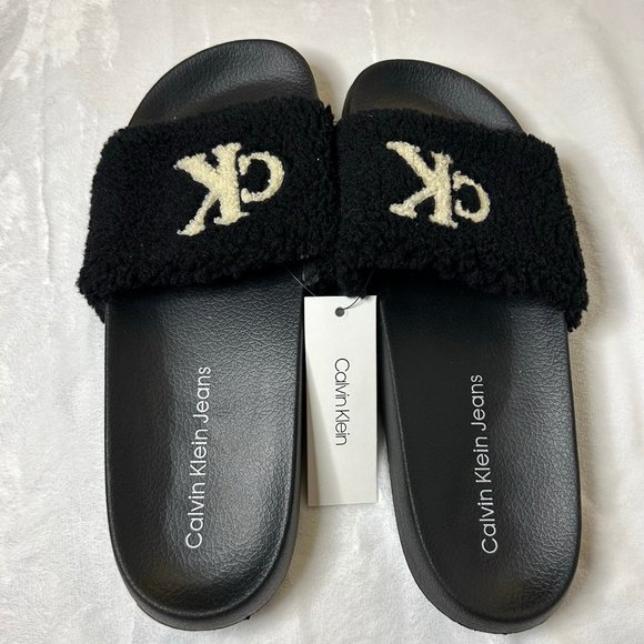 Men\'s Black Calvin Klein Slides w/ Sherpa Fur main image 11